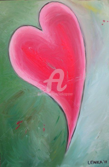Painting titled "Soulmate Heart" by Lenka Graner, Original Artwork, Oil Mounted on Wood Stretcher frame