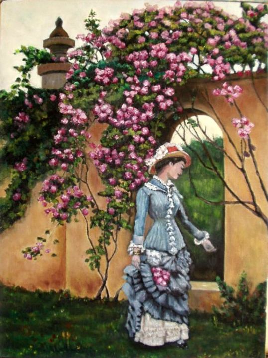 Картина под названием "Rose Arch" - Lenka Hlinecka, Подлинное произведение искусства, Масло