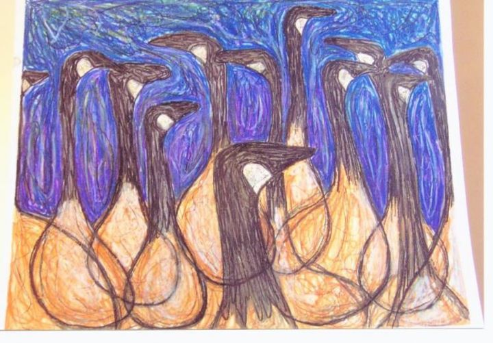 Dessin intitulée "study of geese # 1" par Lenny French, Œuvre d'art originale