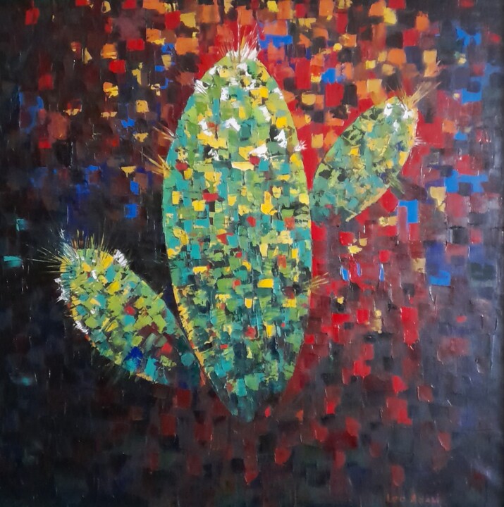 Painting titled ""Cactus. Prickly li…" by Leo Adam (Leonid Shatsylo), Original Artwork, Oil