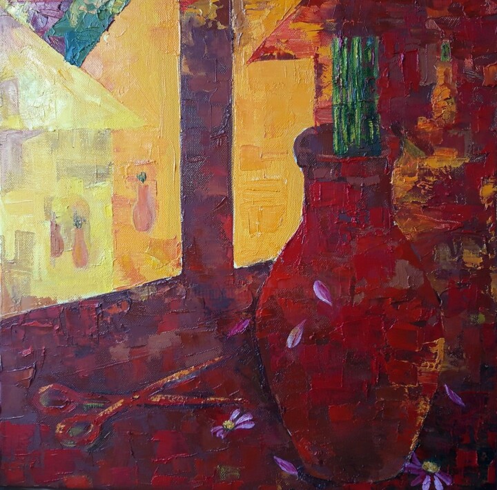 Painting titled ""Yellow City"" by Leo Adam (Leonid Shatsylo), Original Artwork, Oil