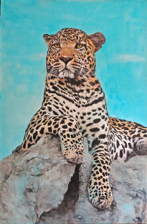 Картина под названием "The Leopard 1" - Leo Budhi, Подлинное произведение искусства, Акрил