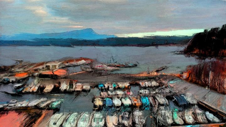 Arts numériques intitulée "Petit port des Ours…" par Leo Guerrero, Œuvre d'art originale, Peinture numérique