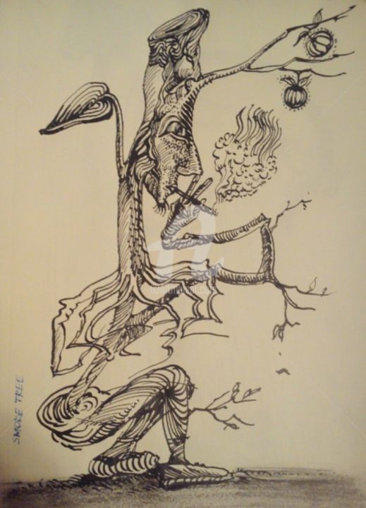 Рисунок под названием "Smoke Tree" - Leonid, Подлинное произведение искусства, Чернила