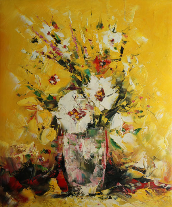 Painting titled "Flowers" by Leo, Original Artwork, Oil