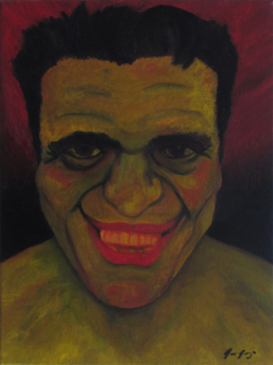 Pintura intitulada "O homem que ri" por Leo Du Lac, Obras de arte originais, Óleo