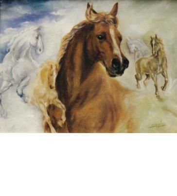 Painting titled "Fantasía ecuestre" by Leopoldo Lagos Marín, Original Art,