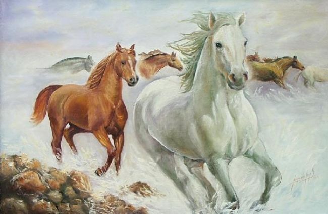 Painting titled "Potro blanco" by Leopoldo Lagos Marín, Original Art,