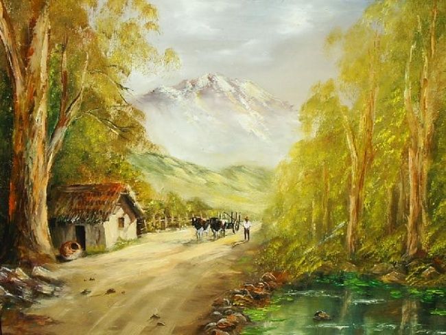 Painting titled "Casa de campo" by Leopoldo Lagos Marín, Original Artwork