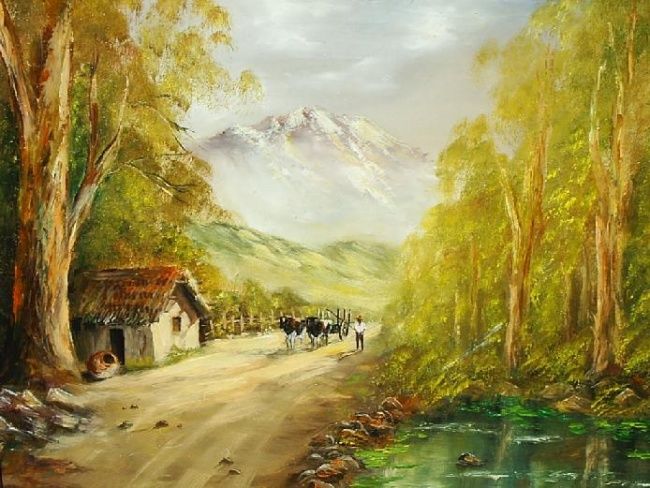 Painting titled "Casa de campo" by Leopoldo Lagos Marín, Original Art,