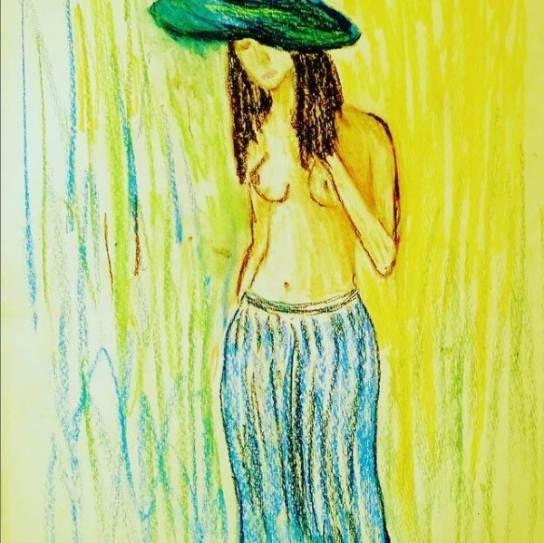 Drawing titled "Утомленная солнцем" by Leon Arbatskii, Original Artwork, Pastel