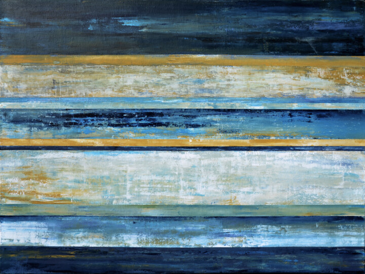 Malerei mit dem Titel "Blue Beige Abstract…" von Leon Grossmann, Original-Kunstwerk, Acryl Auf Keilrahmen aus Holz montiert