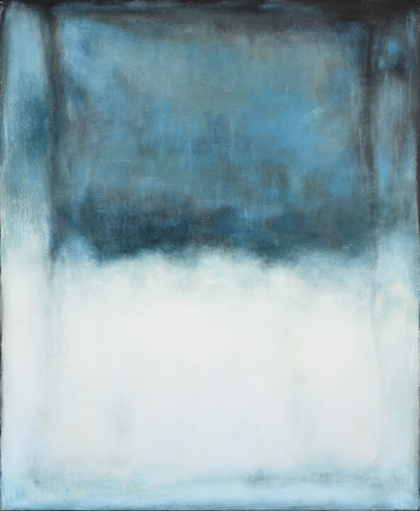 Schilderij getiteld "Blue White Abstract…" door Leon Grossmann, Origineel Kunstwerk, Acryl Gemonteerd op Frame voor houten b…