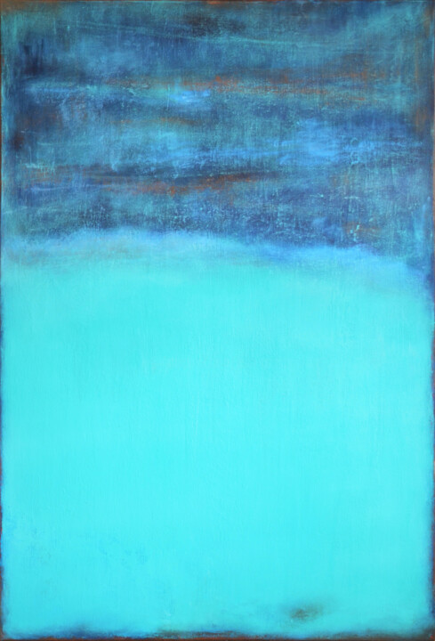 Painting titled "Turquoise Blue Abst…" by Leon Grossmann, Original Artwork, Acrylic Mounted on Wood Stretcher frame