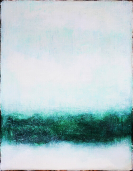 Painting titled "White Green Abstrac…" by Leon Grossmann, Original Artwork, Acrylic