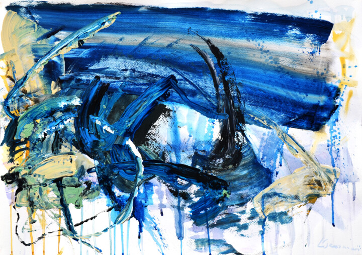 Painting titled "Blue Sea Abstract P…" by Leon Grossmann, Original Artwork, Acrylic