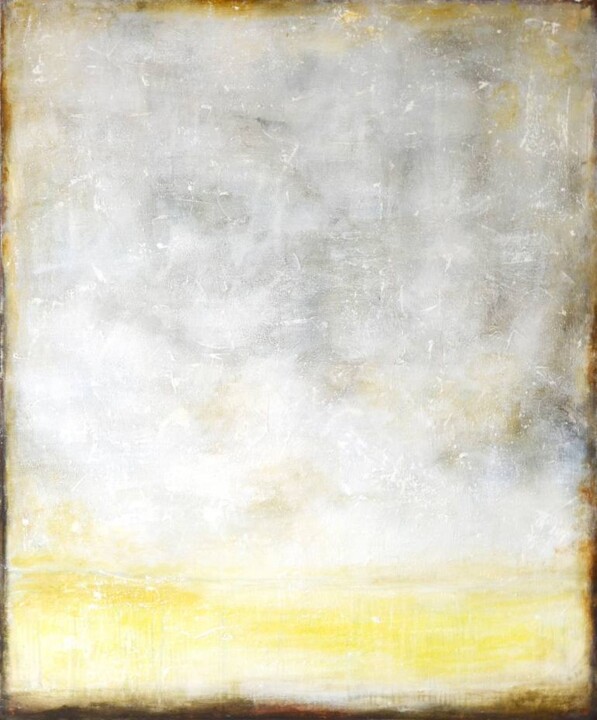 Painting titled "Grey Yellow Abstrac…" by Leon Grossmann, Original Artwork, Acrylic