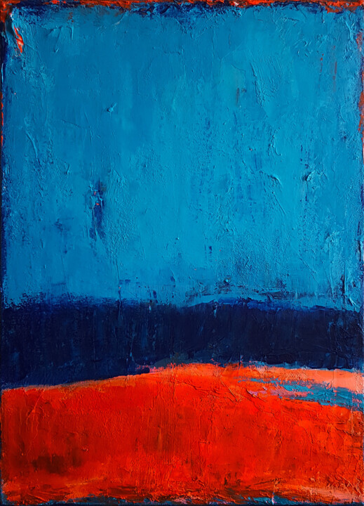 Malerei mit dem Titel "NEON RED BLUE ABSTR…" von Leon Grossmann, Original-Kunstwerk, Acryl
