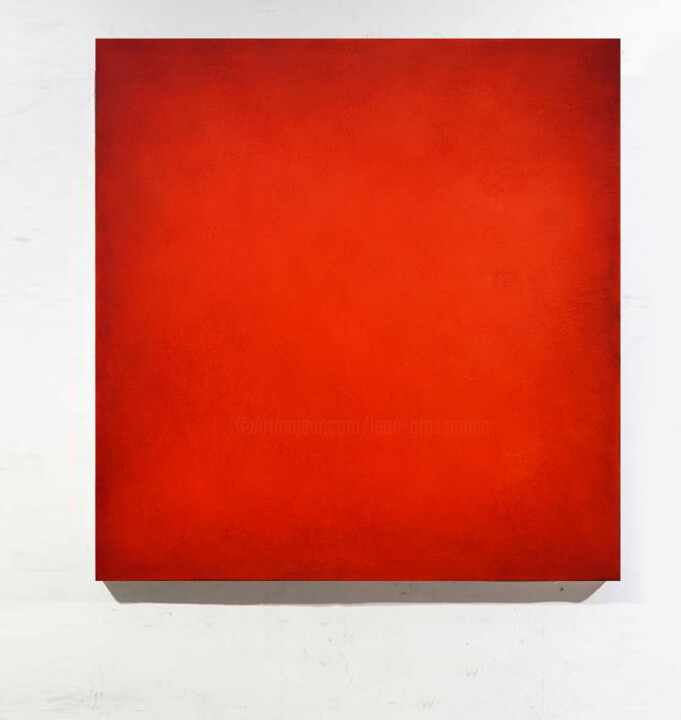 Ζωγραφική με τίτλο "Neon Red Abstract P…" από Leon Grossmann, Αυθεντικά έργα τέχνης, Ακρυλικό Τοποθετήθηκε στο Ξύλινο φορείο…