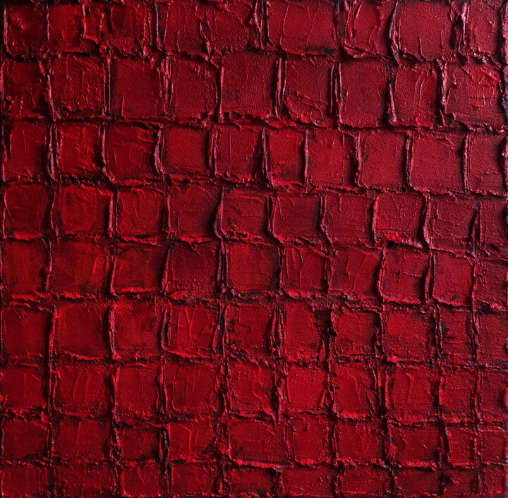 Картина под названием "Red Abstract Painti…" - Leon Grossmann, Подлинное произведение искусства, Акрил Установлен на Деревян…