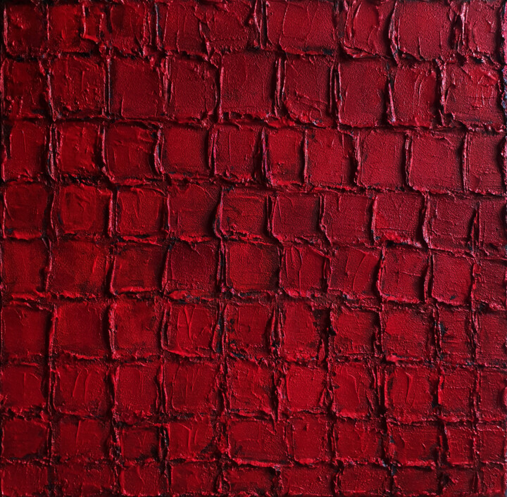 Schilderij getiteld "Red Abstract Painti…" door Leon Grossmann, Origineel Kunstwerk, Acryl Gemonteerd op Frame voor houten b…