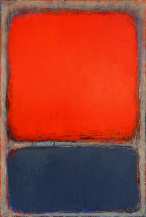 Painting titled "Orange Blue Abstrac…" by Leon Grossmann, Original Artwork, Acrylic Mounted on Wood Stretcher frame