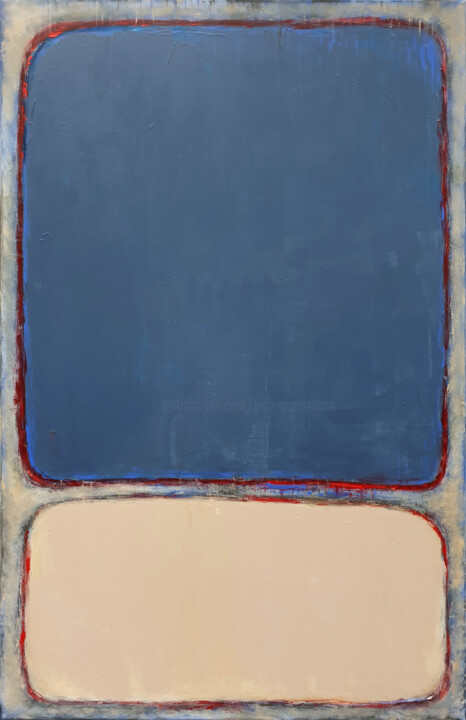 Painting titled "Blue Grey Abstract…" by Leon Grossmann, Original Artwork, Acrylic Mounted on Wood Stretcher frame