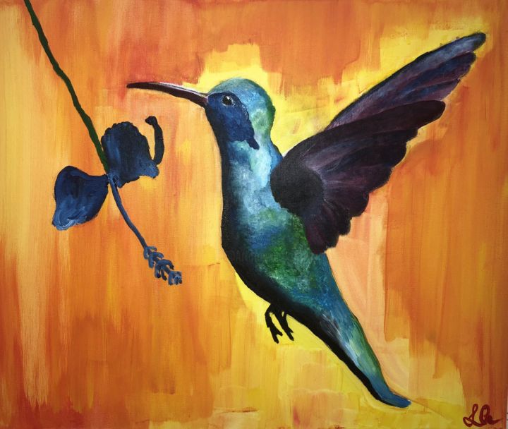 Malerei mit dem Titel "Colibri" von Leon Quiring, Original-Kunstwerk, Acryl