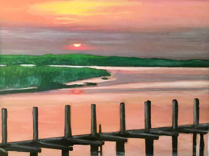 Painting titled "Sunrise in Thunderb…" by Patricia Leone, Original Artwork, Oil