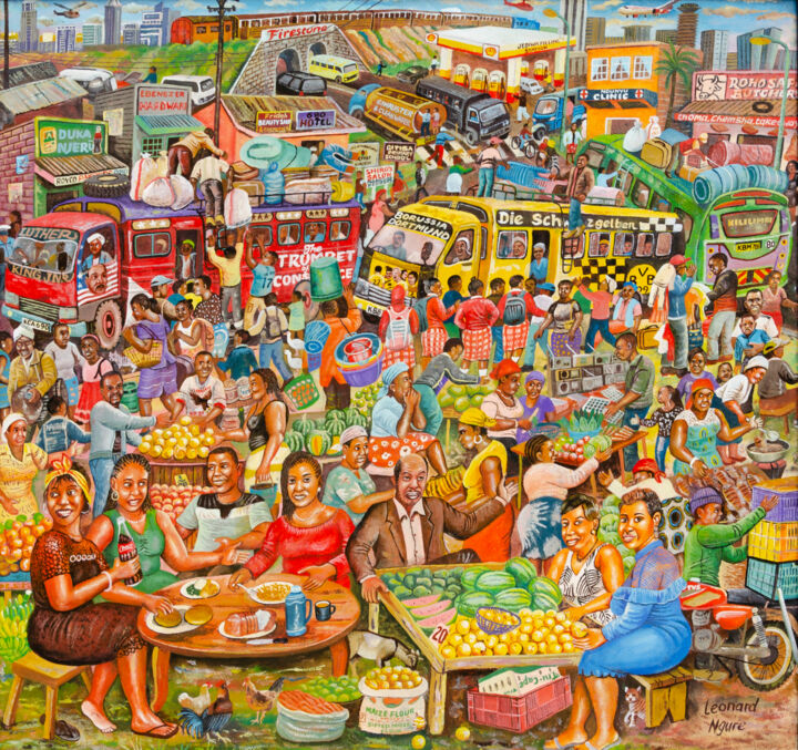 Pintura titulada "Street hustlers" por Leonard Ngure, Obra de arte original, Oleo