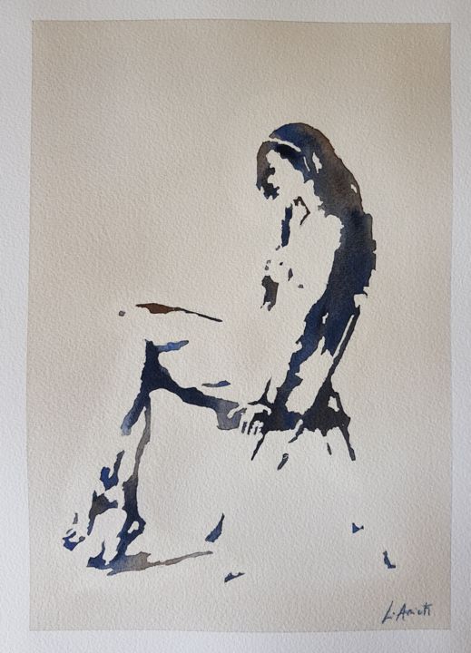 Schilderij getiteld "Nudo femminile 5" door Leonardo Arieti, Origineel Kunstwerk, Aquarel