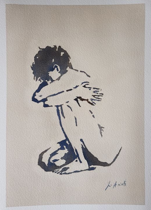 Painting titled "Nudo femminile" by Leonardo Arieti, Original Artwork, Watercolor