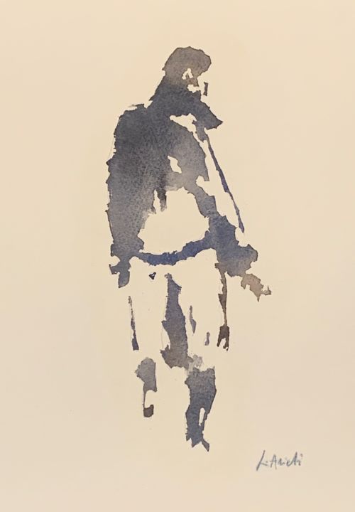 Painting titled "Uomo in trench" by Leonardo Arieti, Original Artwork, Watercolor