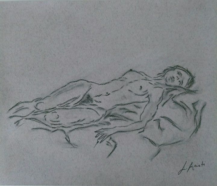 Disegno intitolato "Nudo femminile" da Leonardo Arieti, Opera d'arte originale, Carbone
