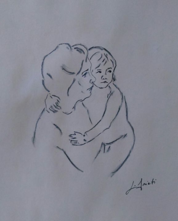 Disegno intitolato "L'abbraccio (copia…" da Leonardo Arieti, Opera d'arte originale, Carbone