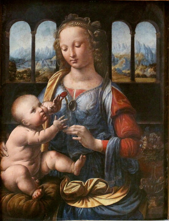 Картина под названием "La Madone à l'œillet" - Leonardo Da Vinci, Подлинное произведение искусства, Масло