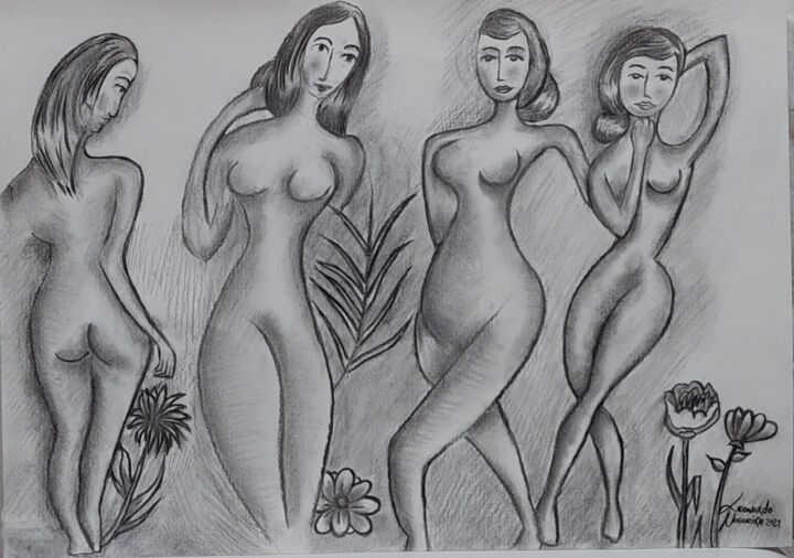 Desenho intitulada "Nuances Femininas" por Leonardo Nogueira, Obras de arte originais, Carvão
