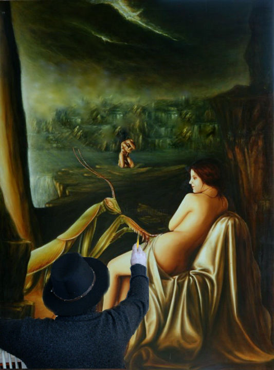 Malerei mit dem Titel "L'artiste au travai…" von Adonis Charles, Original-Kunstwerk, Öl
