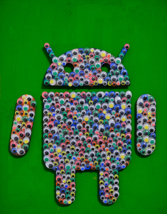 Escultura titulada "Google Android - Mi…" por Leonard Radu Chioveanu, Obra de arte original, Aluminio Montado en Panel de ma…
