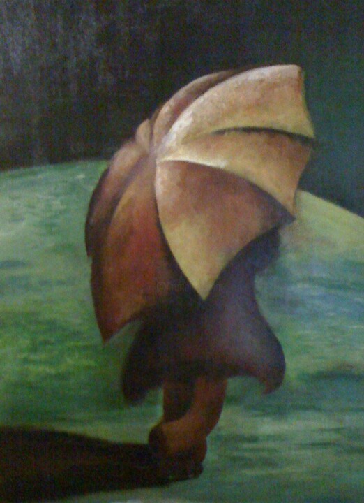 Malerei mit dem Titel "Uomo con ombrello" von Carmelo Leone, Original-Kunstwerk, Acryl Auf Holzplatte montiert