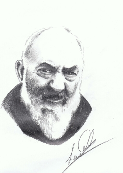 Disegno intitolato "Padre Pio" da Carmelo Leone, Opera d'arte originale, Matita Montato su Altro pannello rigido