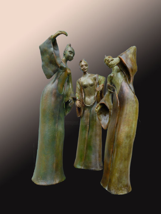 Sculpture intitulée "LES MARIONNETTISTES" par Léone Digraci, Œuvre d'art originale, Céramique