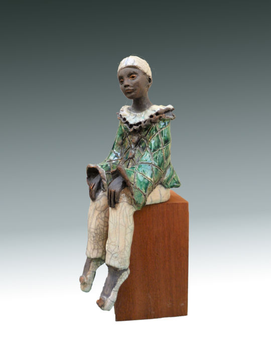 Sculpture intitulée "PIERROT, LE REVEUR" par Léone Digraci, Œuvre d'art originale, Céramique
