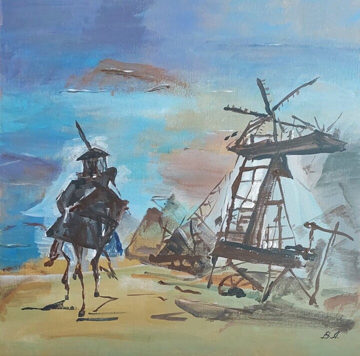Картина под названием "Дон Кихот" - Leonid Vashkevych, Подлинное произведение искусства, Акрил Установлен на картон