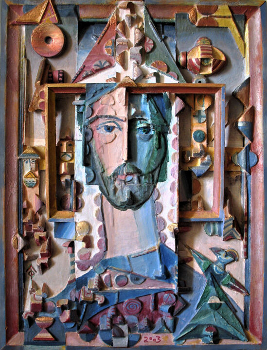 Sculpture intitulée "Meta self-portrait" par Leonid Feodor, Œuvre d'art originale, Acrylique