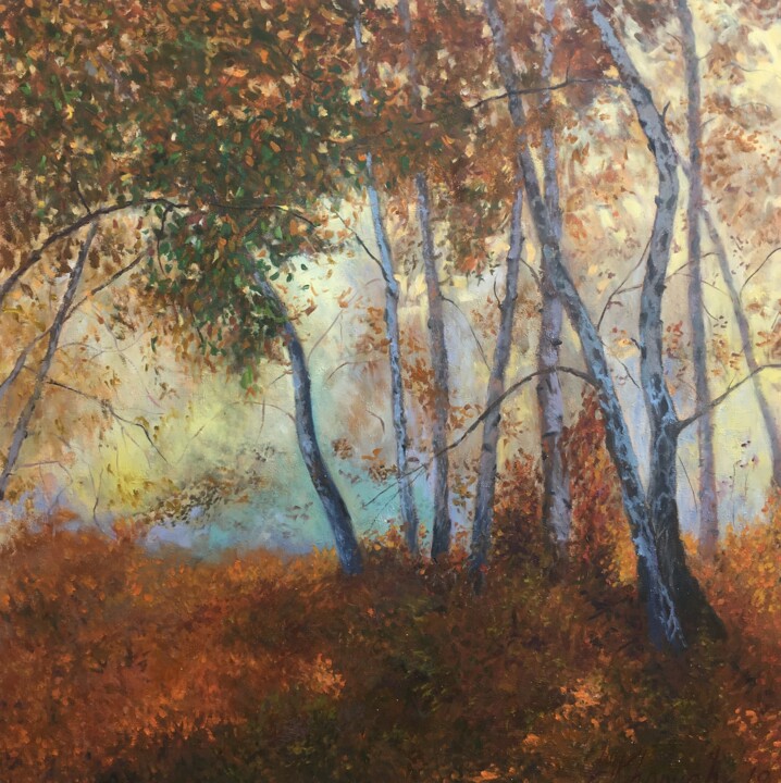 Schilderij getiteld "autumn-landscape-oi…" door Leonid Khomich, Origineel Kunstwerk, Olie