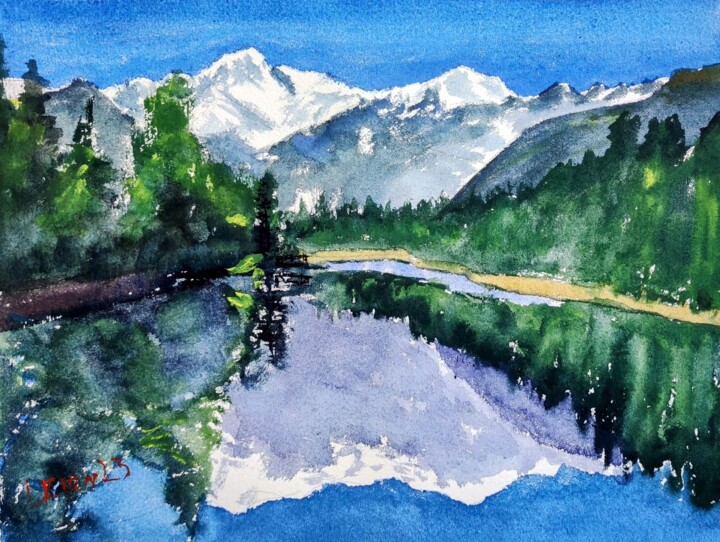 Painting titled "Mountain Landscape" by Leonid Kirnus, Original Artwork, Watercolor
