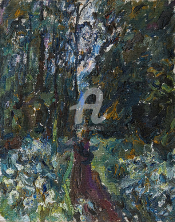 Malerei mit dem Titel "Path at dusk" von Leonid Stroganov, Original-Kunstwerk, Öl