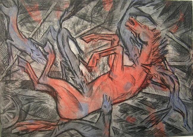 Peinture intitulée "Wolfs-1" par Leonid Zikeev, Œuvre d'art originale