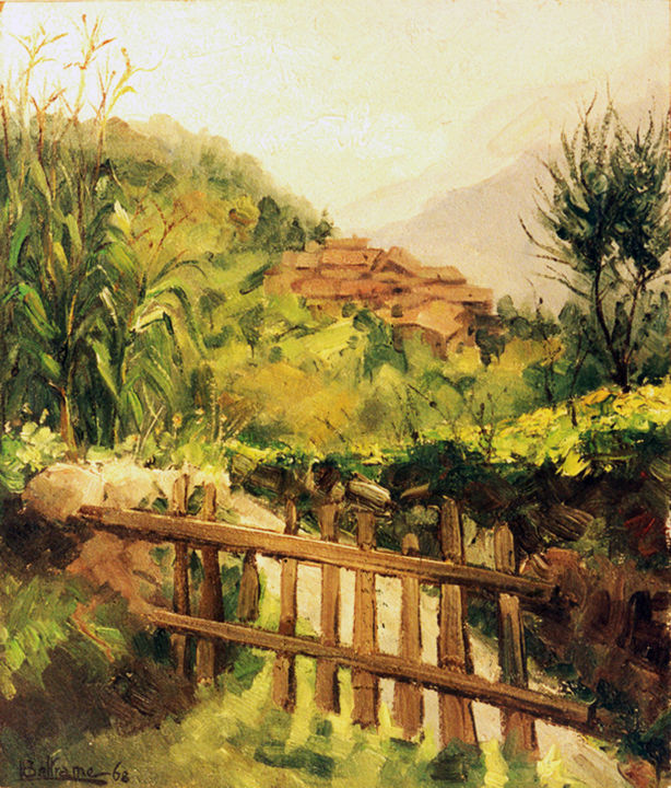 Painting titled "PAESAGGIO MONTANO A…" by Leonida Beltrame, Original Artwork, Oil